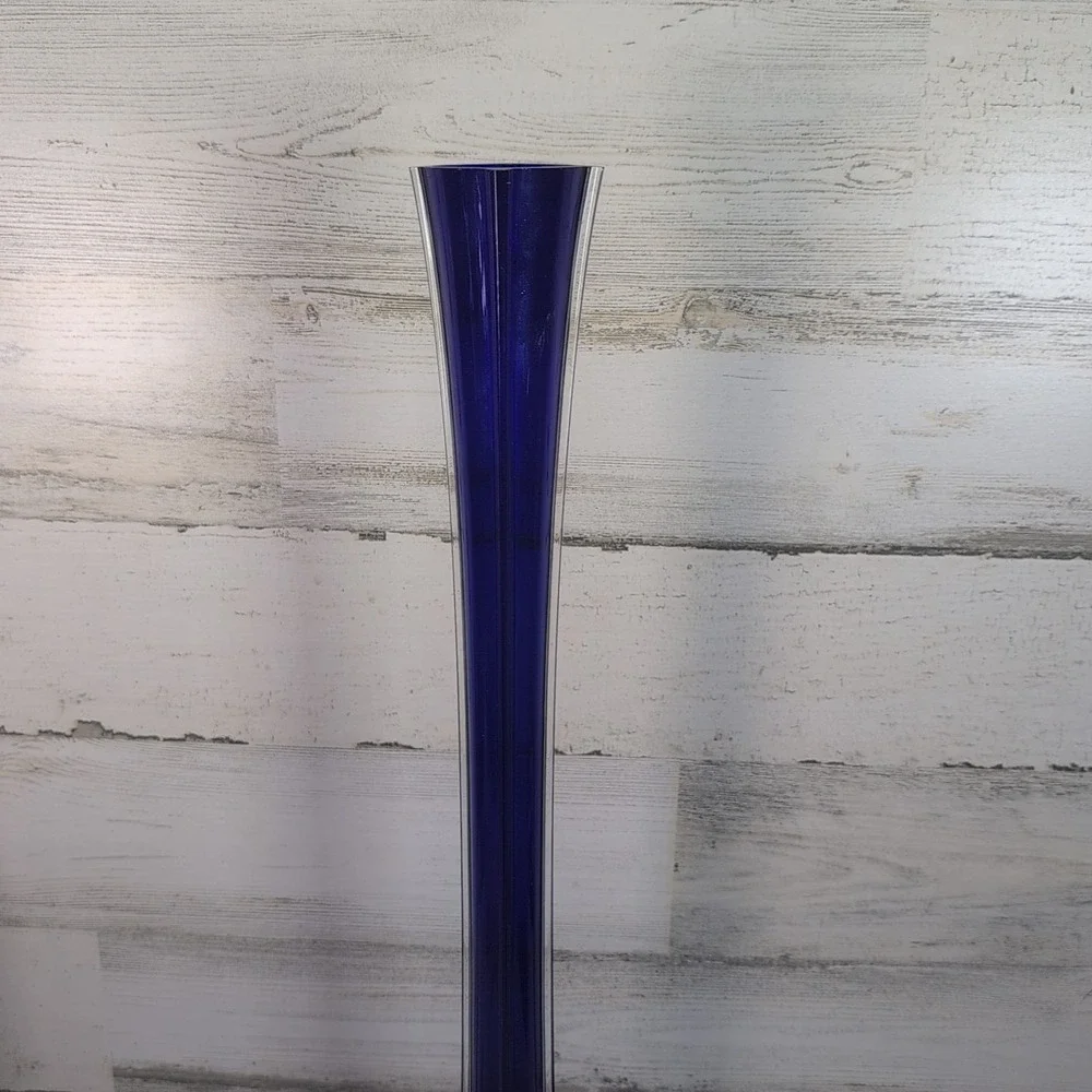 Vintage Cobalt Blue Swung Glass Vase 24.5 Inch Mid Century Modern Floor Decor